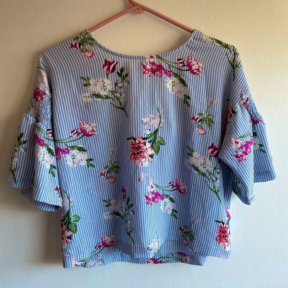 Twine & String Blue/White Striped Floral Blouse